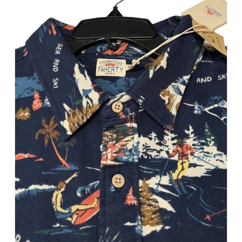 Faherty Men’s XXL Super Brushed Flannel Navy Sea To Sky Blue NWT $158